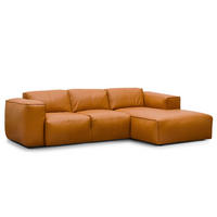 3-SITZER ECKSOFA mit Longchair - Cognac/Schwarz, Leder (251/173cm) - home24
