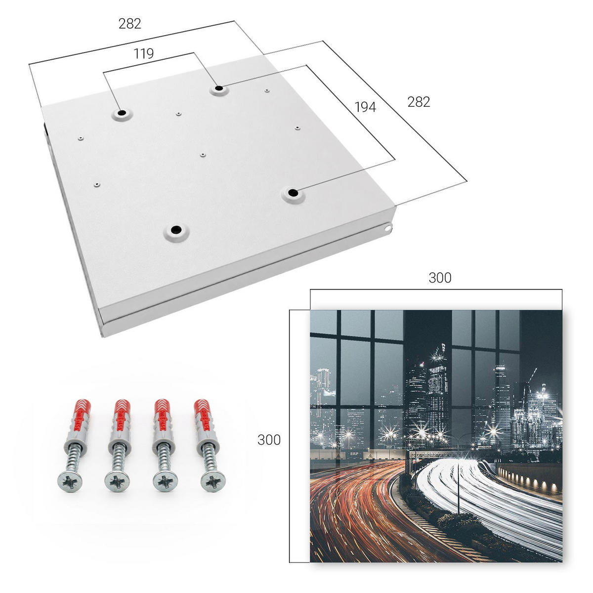 SCHLÜSSELBOX Weiß 30x30 cm – Türöffnung nach rechts - Stadt bei Nacht - Schwarz, Metall (30/30/5cm) - TULUP