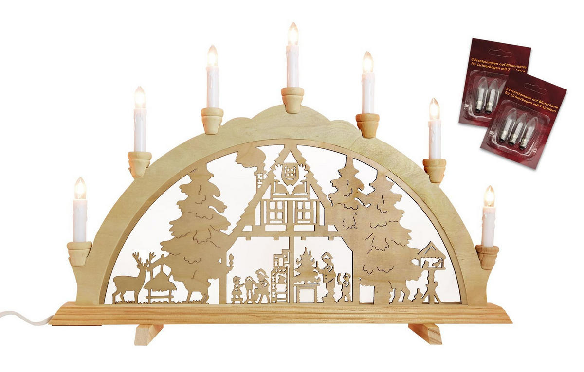 SCHWIBBOGEN Waldhaus 7-flammig - Multicolor, Holz (0.1/1/0.1cm) - Dekoteam24