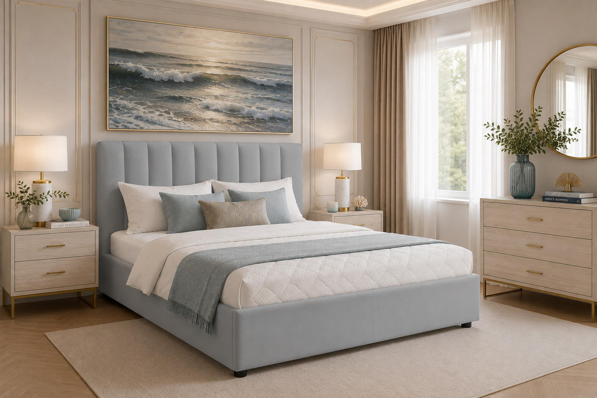 POLSTERBETT mit Bettkasten und Matratze NUBIA, Hellgrau, 140x200 cm - Hellgrau, Textil (140/200cm) - KS Home Concept