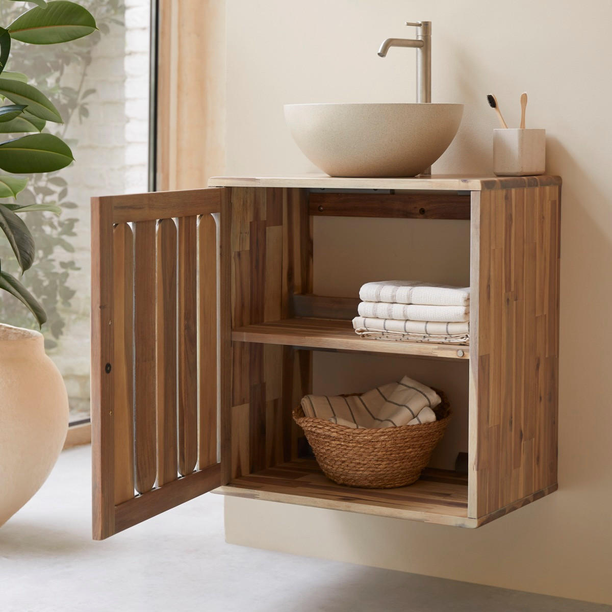 BADEZIMMERMÖBEL Lila Natur aus Akazie - Naturfarben, Holz (60/65/40cm) - Tikamoon