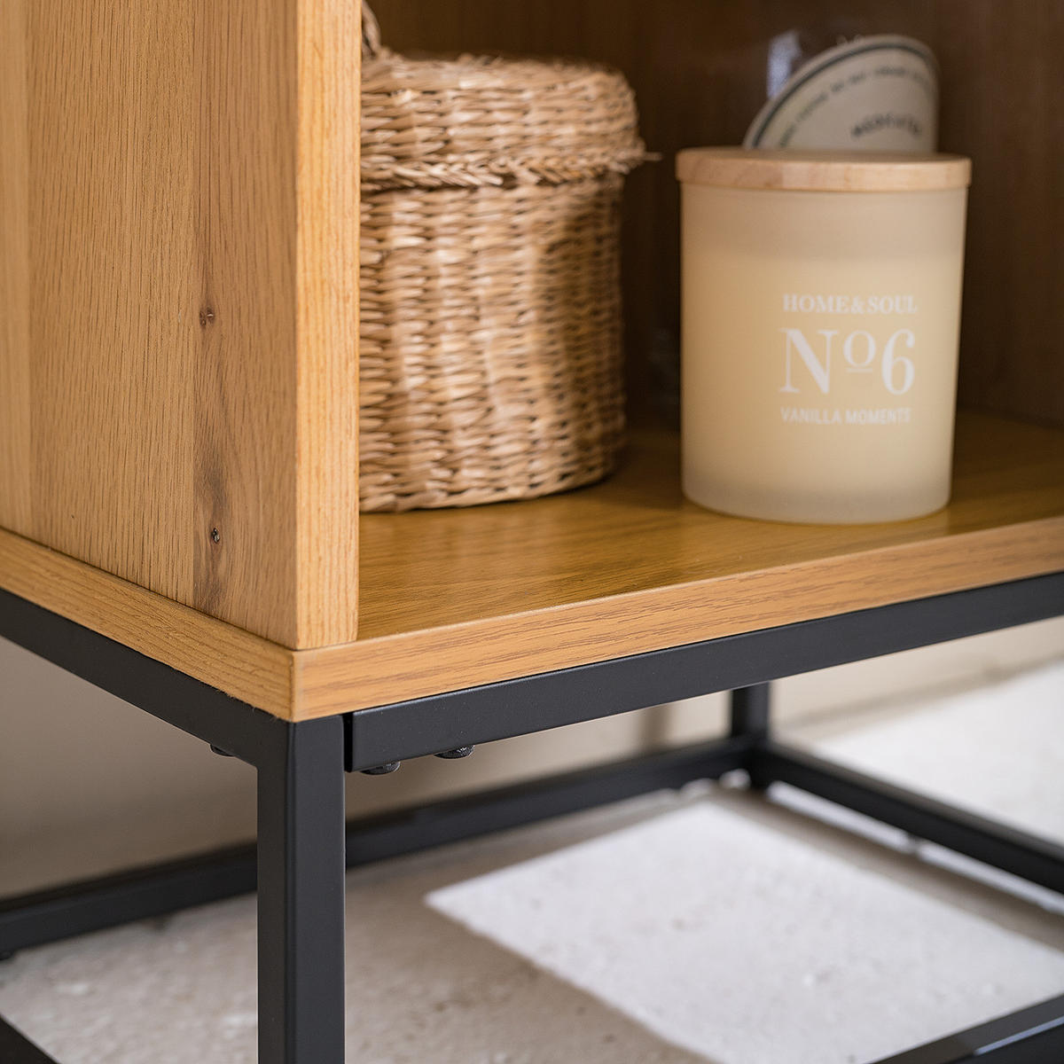 HOCHSCHRANK - Echtholzfurnier / Eisen - Eiche / Schwarz - Eichefarben, Holzwerkstoff/Metall (39/191/30cm) - home24