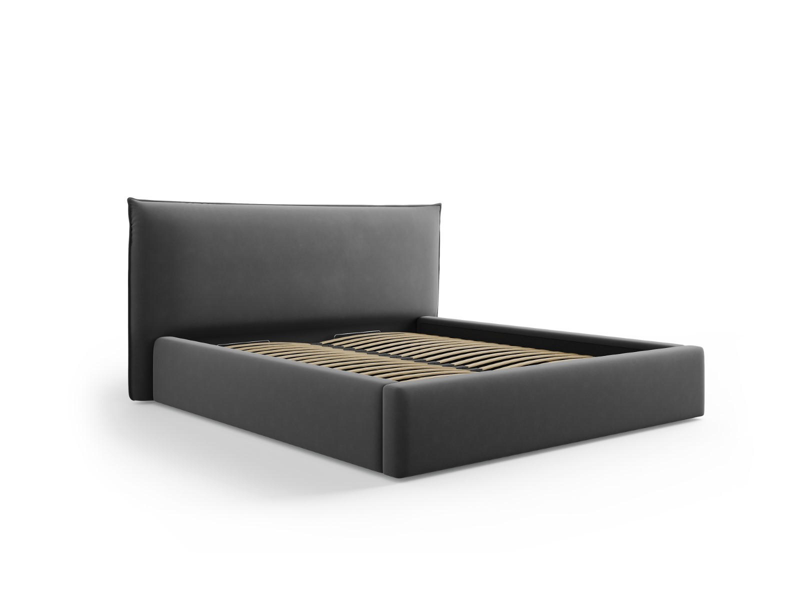 BETT mit Bettkasten und Kopfteil Kaelle aus Samt grau 180x200cm - Grau, Textil (180/200cm) - Micadoni