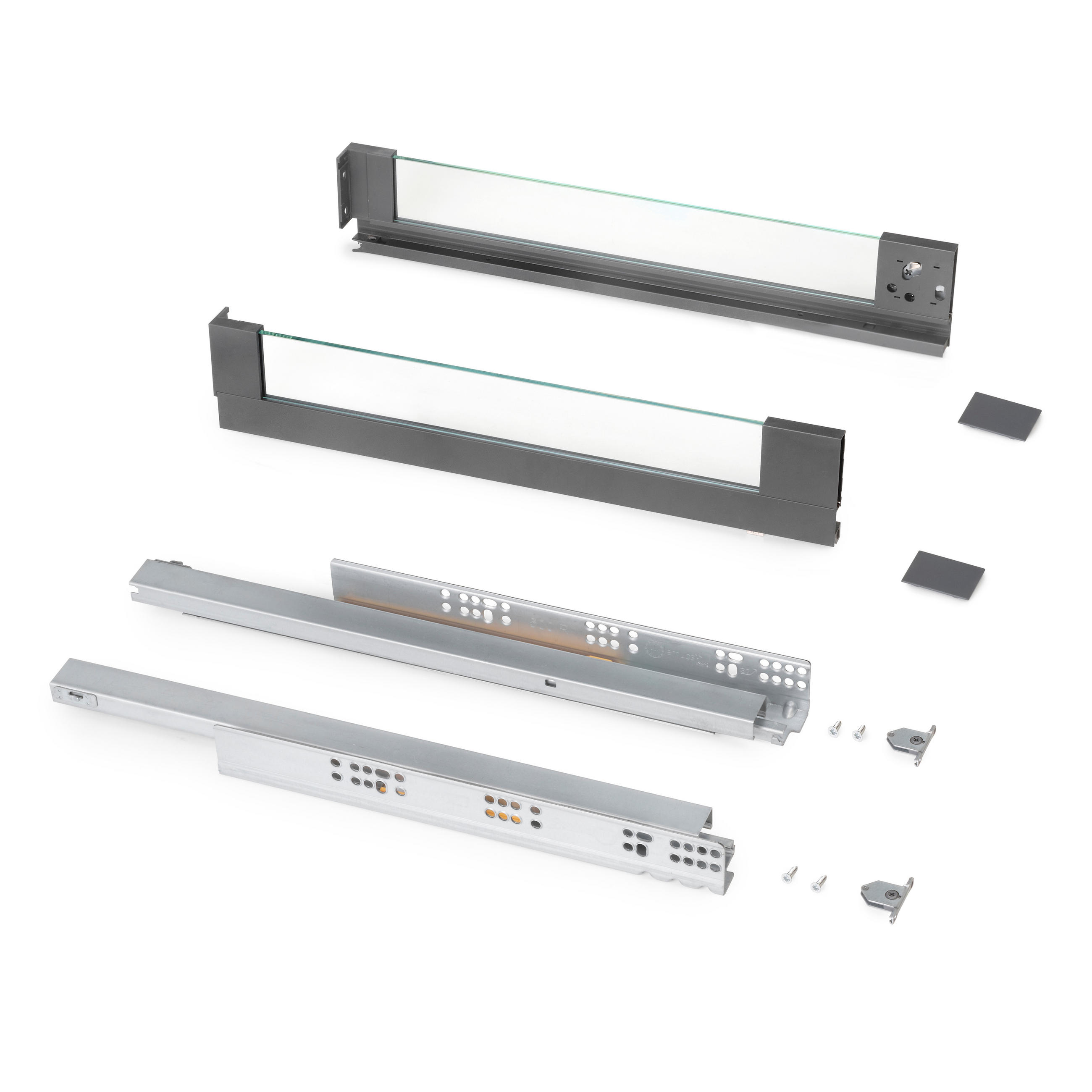 AUSSENSCHUBLADE Vertex 40Kg mit Glas-Einschubelement Höhe 93mm, 450mm tief, Stahl und Aluminium und Glas, Anthrazitgrau - Anthrazit, Metall (1.3/10/45cm) - EMUCA