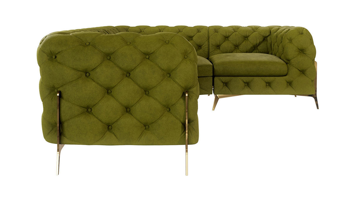 ECKSOFA Chesterfield Lexi Olive Samt, Ottomane rechts - Goldfarben/Olivgrün, Holz/Textil (264/204cm) - S-Style Möbel