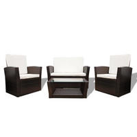 GARTEN-LOUNGE-SET 4-TLG MIT KISSEN POLY RATTAN BRAUN - Creme/Braun, Naturmaterialien/Textil - vidaXL
