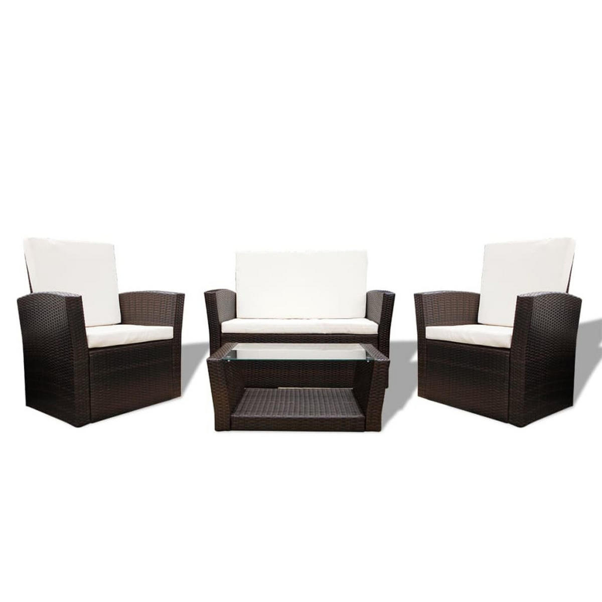 GARTEN-LOUNGE-SET 4-TLG MIT KISSEN POLY RATTAN BRAUN - Creme/Braun, Naturmaterialien/Textil - vidaXL