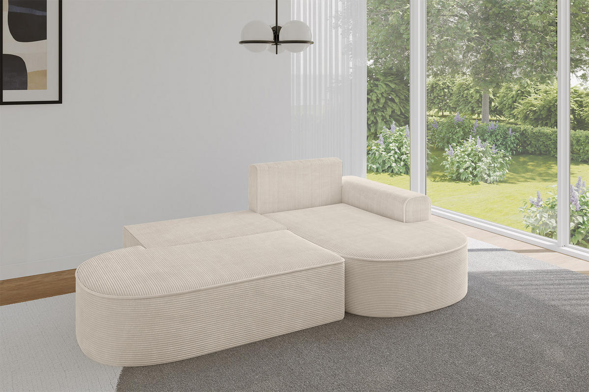 ECKSOFA mit Schlaffunktion und Bettkasten Ottomane Rechts MARI-L1-S - 283x167x85 cm Beige Cord - Cognac/Schwarz, Holzwerkstoff/Kunststoff (167/283cm) - ALTDECOR
