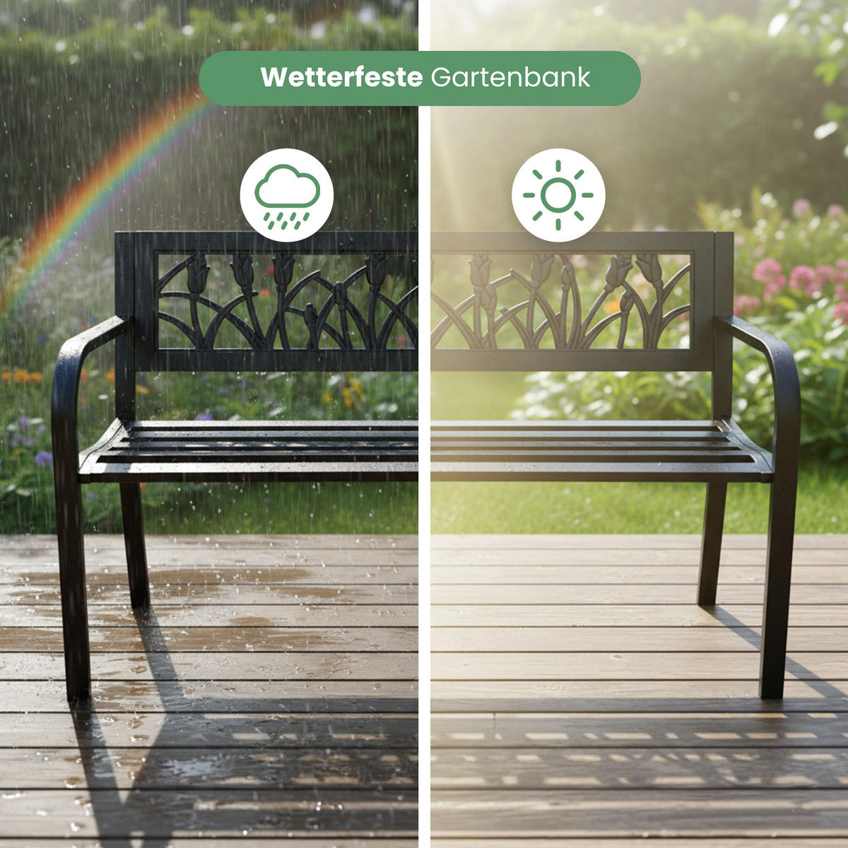 GARTENBANK LISSA Schwarz 124 x 75 x 50 cm - Schwarz, Metall (124/75/50cm) - Akord