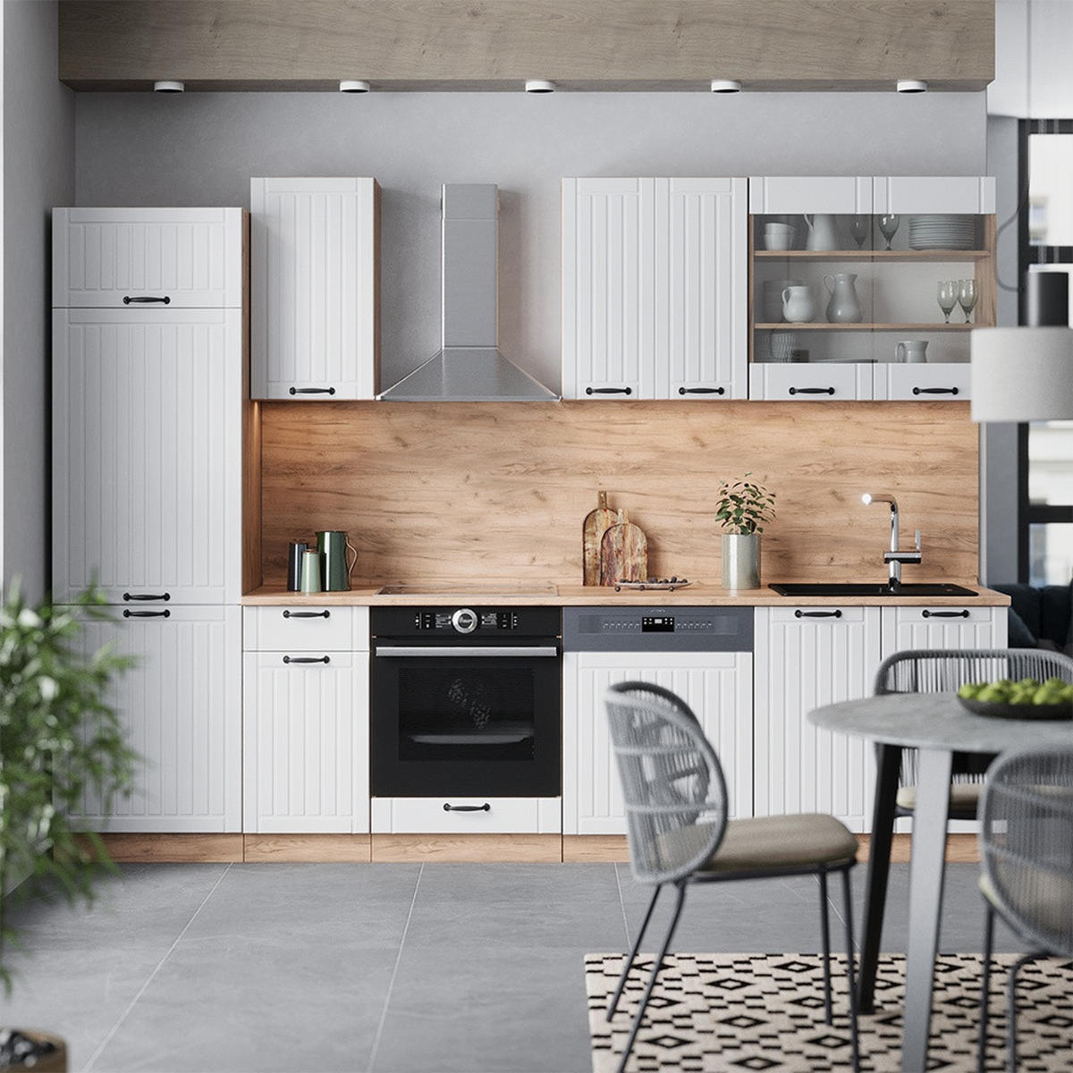 KUCHYNKA Fame-Line Biely vidiecky dom 300 cm , AP Marble - biela/dub medový, kompozitné drevo (300/206.8/60cm) - Vicco