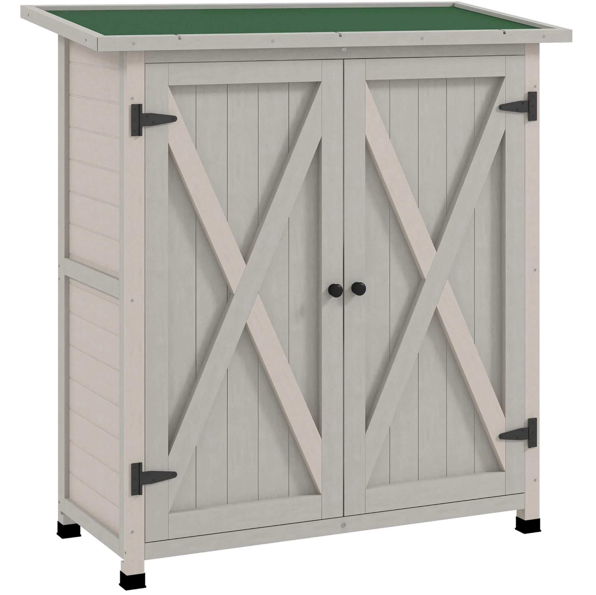 GARTENSCHRANK aus Holz 110x55x117cm in Hellgrau mit 2 Türen & schrägem Asphalt-Dach - Hellgrau, Holz (55/117/110cm) - Modfu