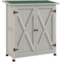 GARTENSCHRANK aus Holz 110x55x117cm in Hellgrau mit 2 Türen & schrägem Asphalt-Dach - Hellgrau, Holz (55/117/110cm) - Modfu