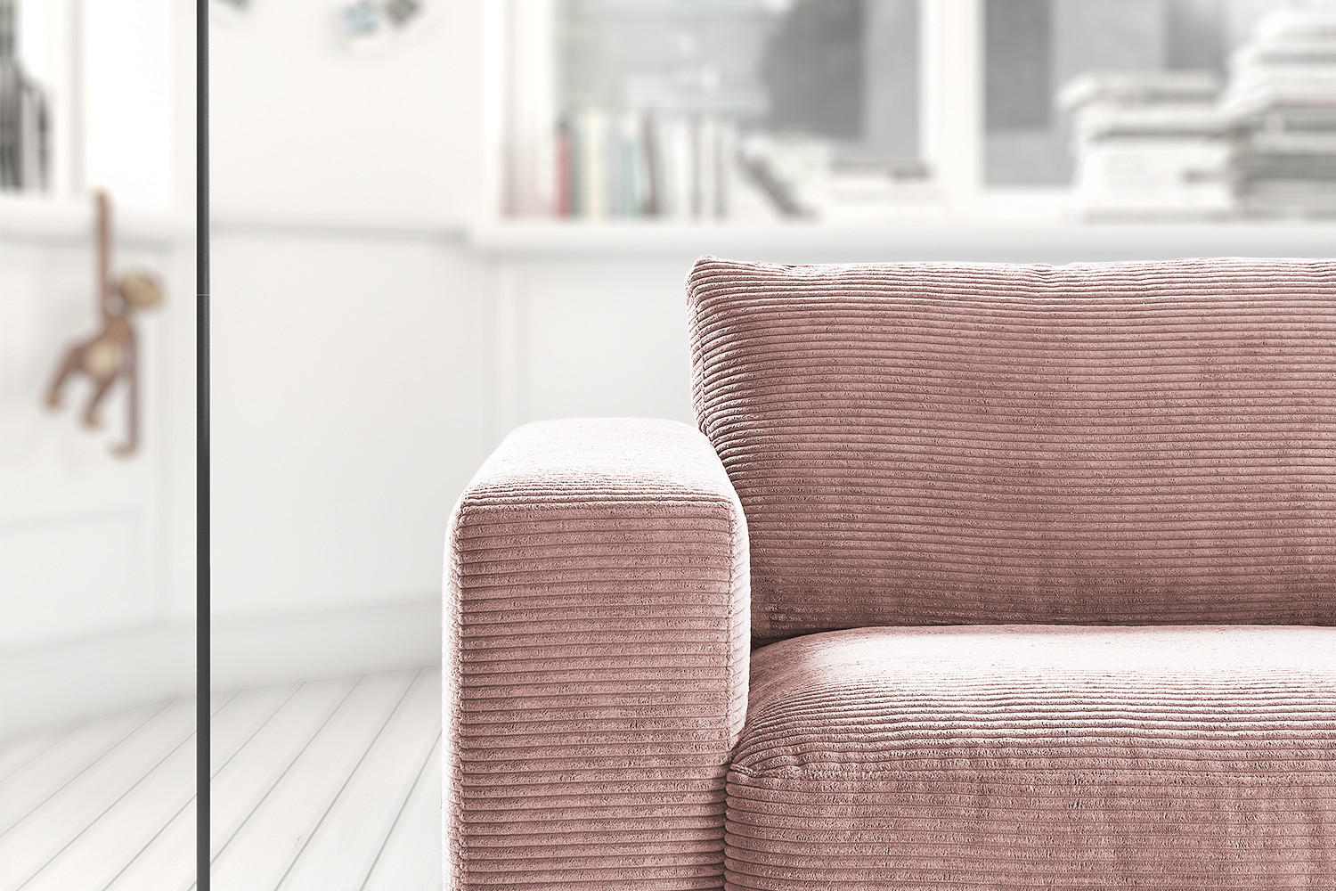 Thumbnail - Kawola Sofa, Pink, Textil, Echtholz, 2-Sitzer, Füllung: Komfortschaum, U-Form, 230x85x127 cm, Wohnzimmer, Sofas & Couche...