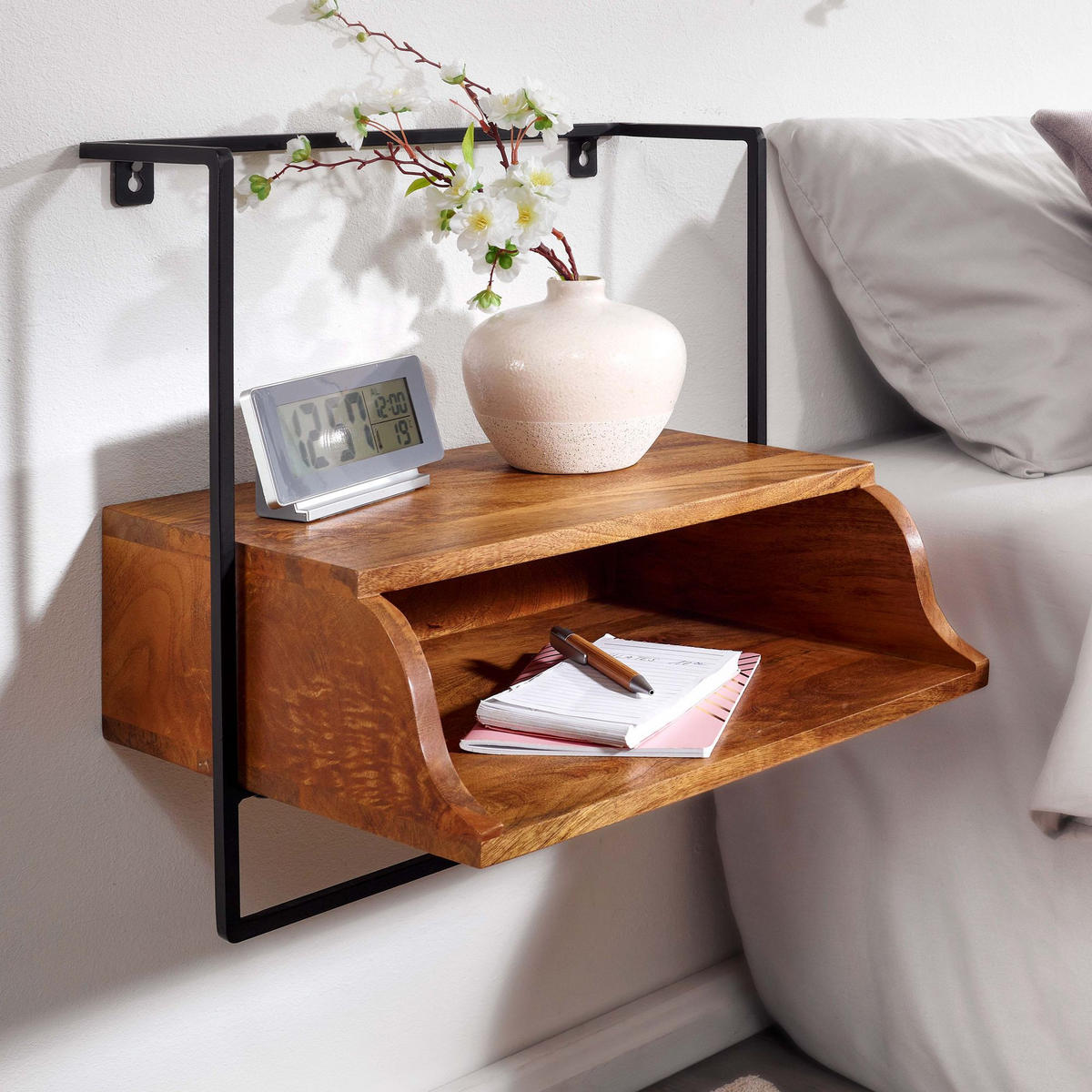 WANDKONSOLE Mango Massivholz Industrial Stil 44x45x35 cm - Schwarz/Braun, Holz/Metall (44/45/35cm) - KADIMA DESIGN