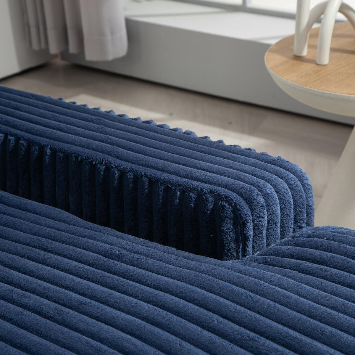 CHAISELONGUE aus Cord 125x155 cm Navy mit 3 Kissen - Blau, Textil (155/63/125cm) - Meubliv