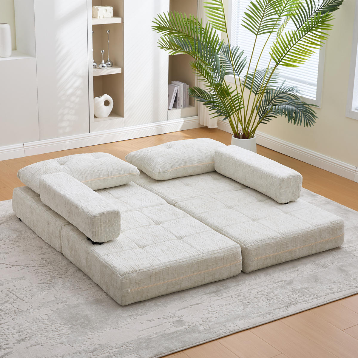 SCHLAFSESSEL Klappbares mit Kopf und Lumbalkissen Chenille Beige 79/79/57 cm - Beige, Textil (79/57/79cm) - OKWISH