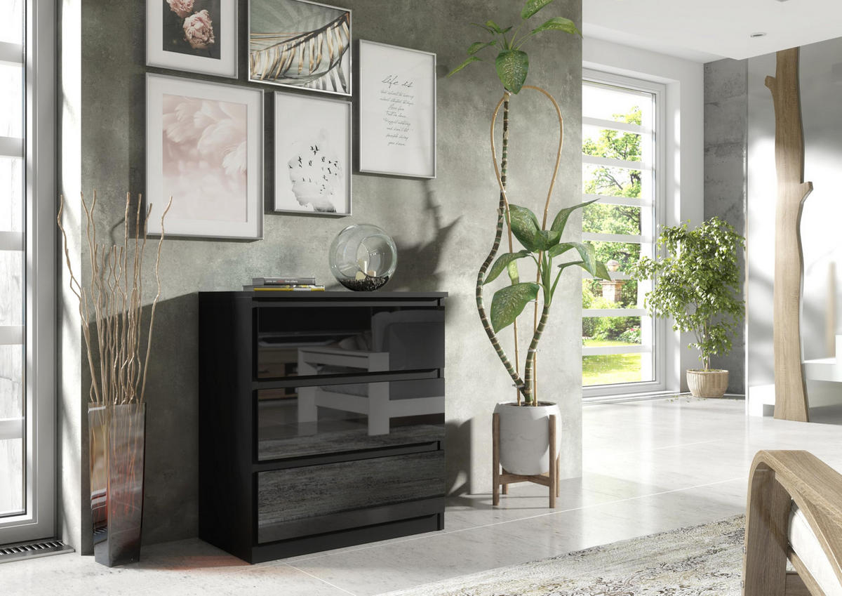KOMMODE 70 Schwarz Hochglanz-Fronten 70x39x78,5 cm - Schwarz Hochglanz, Holzwerkstoff (70/78.5/39cm) - Mobelsta