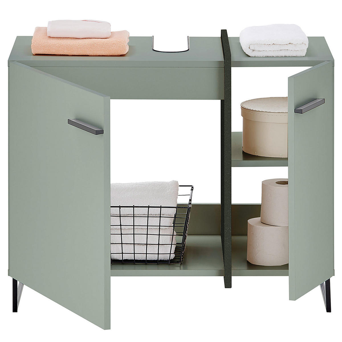 WASCHBECKENUNTERSCHRANK - Mintgrün/Grau, Holzwerkstoff (80/64/41cm) - home24