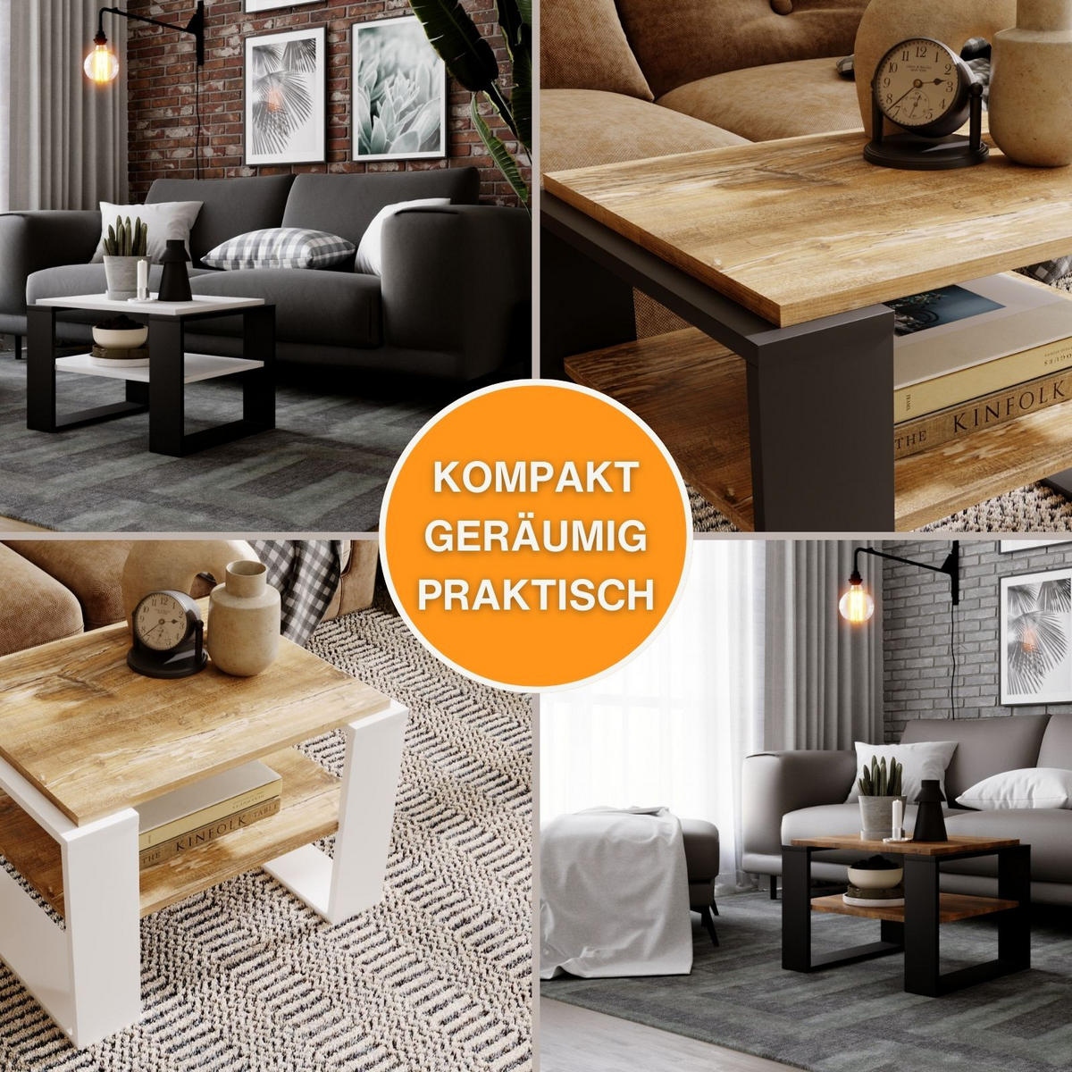 COUCHTISCH Kaja63 63/42/53,8 - Schwarz/Weiß, Holzwerkstoff (54/63/42cm) - RAUMHIRSCH FURNITURE