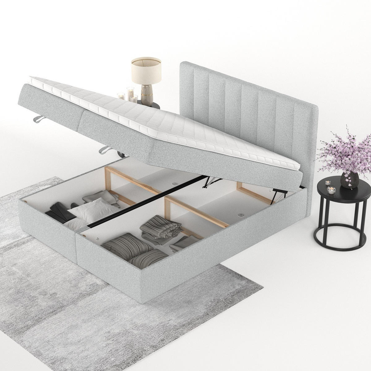 BOXBETT Lusso 140/200 cm Hellgrau im Riva Stoff - Hellgrau/Schwarz, Holz/Holzwerkstoff (140/200cm) - AltaBeds