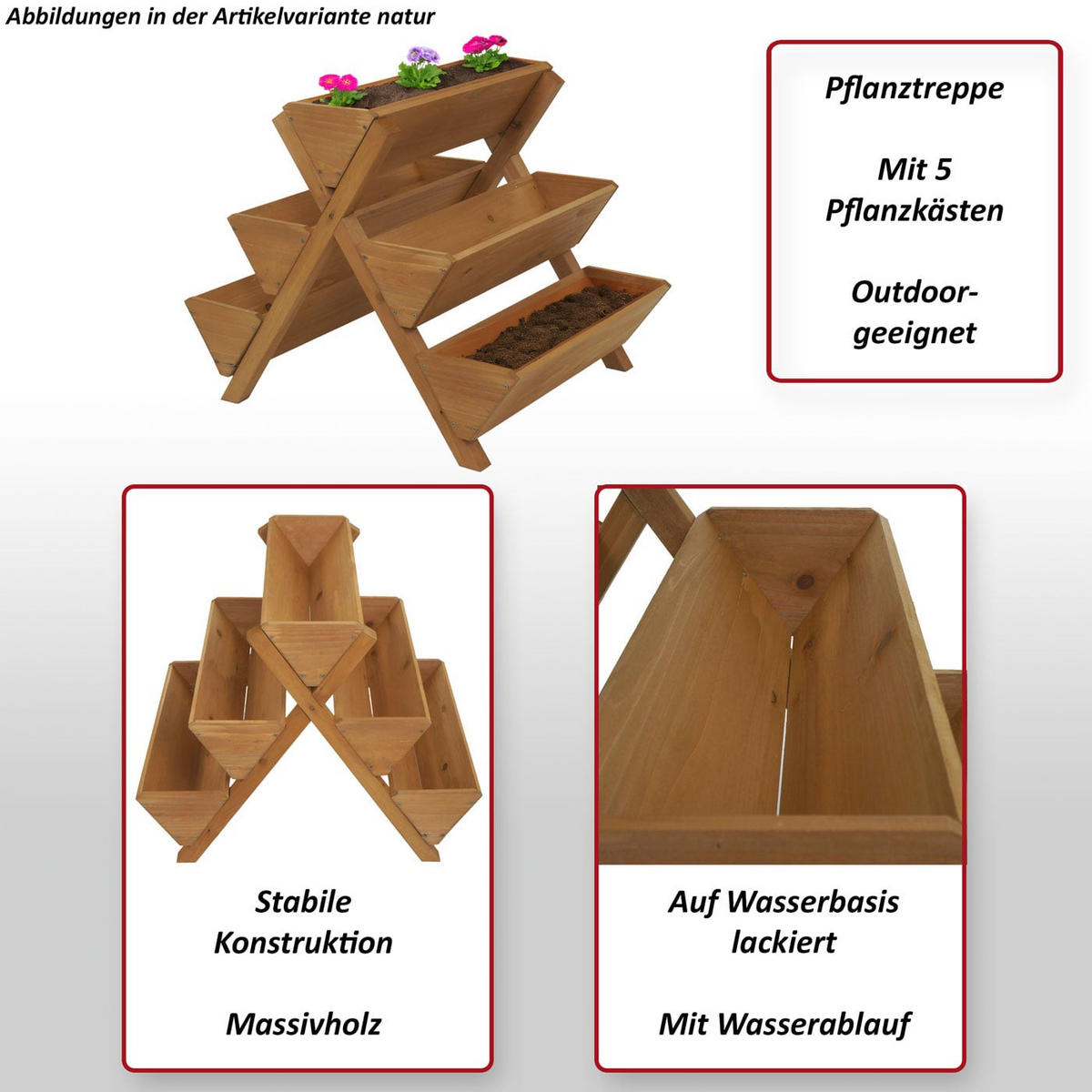 SCHODY NA ROSTLINY Antracit - antracitová, dřevo (56/56/70cm) - MCW