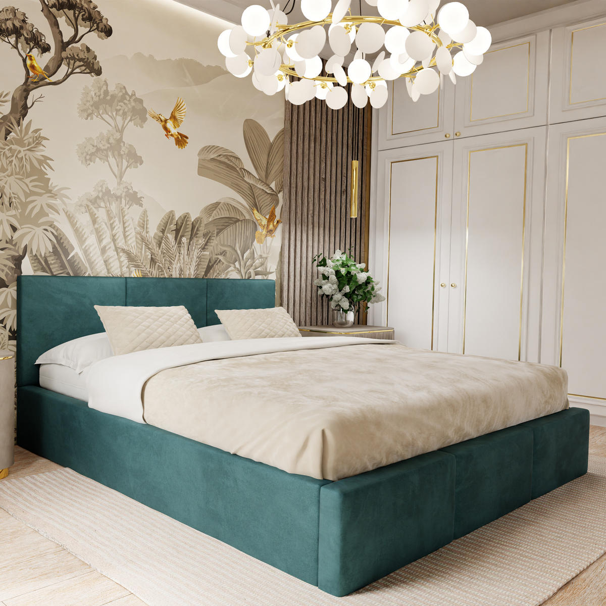 POLSTERBETT mit Stauraum Türkis 180x200cm Kopfteil 88cm - Türkis, Holzwerkstoff/Textil (180/200cm) - Muralo