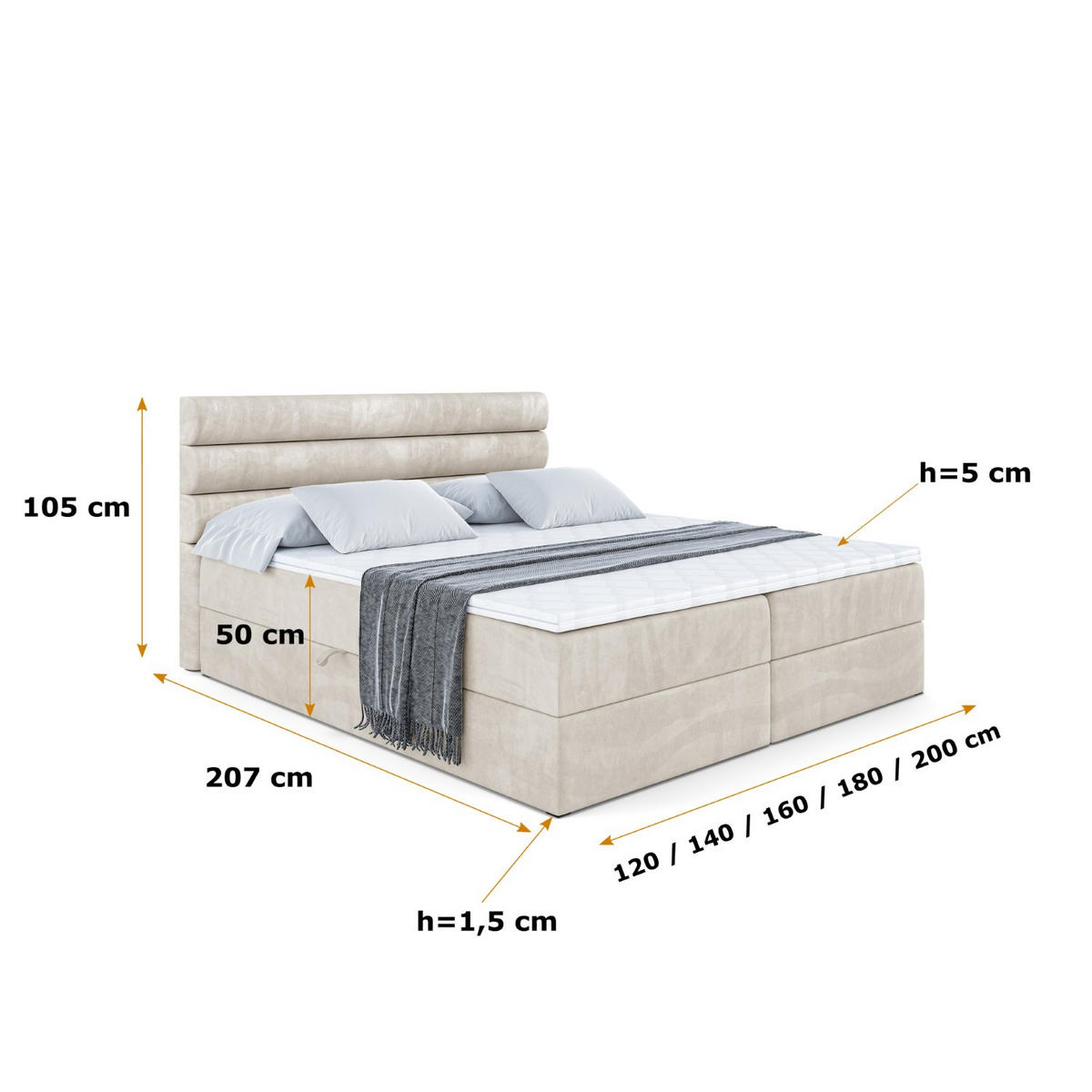 BOXBETT mit Matratze H4 und Lattenrost - CELESTIA - 140x200 cm - H4 - Ecru - Ecru, Holzwerkstoff (140/200cm) - ALTDECOR