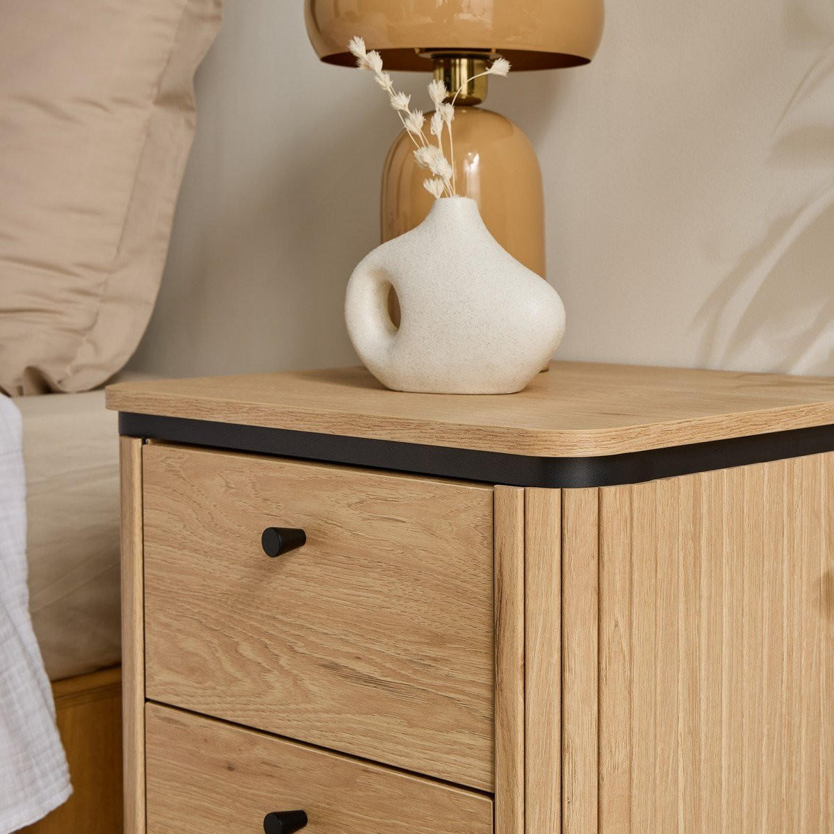 NACHTTISCH mit 2 Schubladen und seitlichem Rillen-Effekt H55 cm malaga 48/55/40 cm - Apfelbaumfarben, Holzwerkstoff (40/55/48cm) - Calicosy