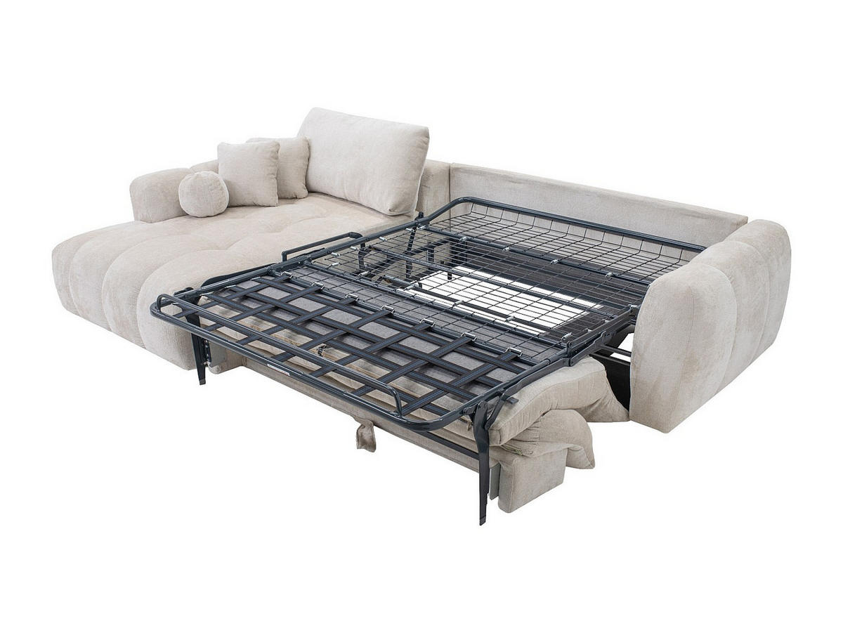 ECKSOFA links, Schnellschlaffunktion - Chenille-Stoff - Beige - Liegefläche 140 cm - 13 cm Memory-Schaum-Matratze - BRIVANO - Beige, Kunststoff/Textil (310/180cm) - Vente-Unique