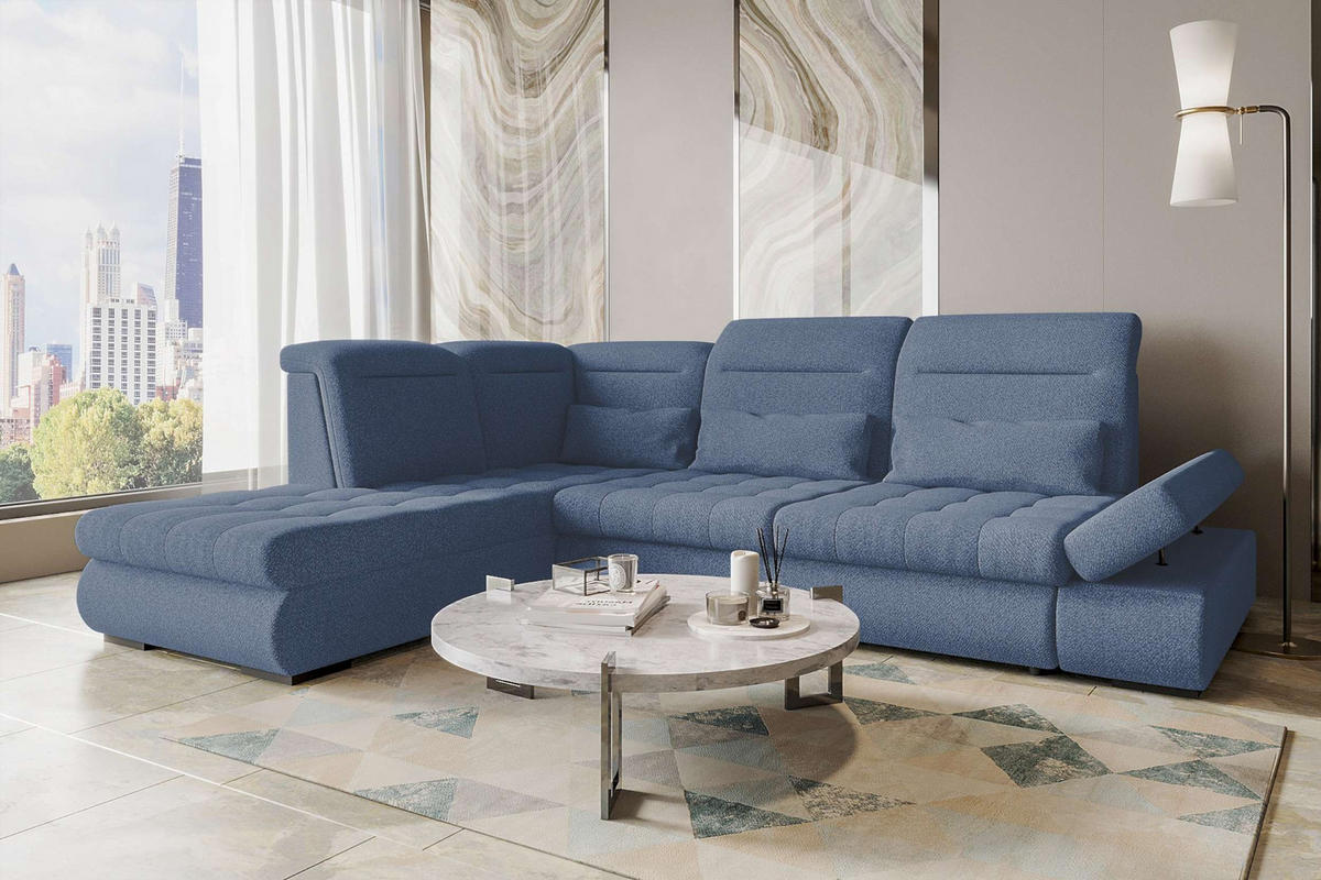 ECKSOFA Toscana Strukturstoff inkl. Schlaffunktion - Blau, Textil (227/279cm) - 99rooms