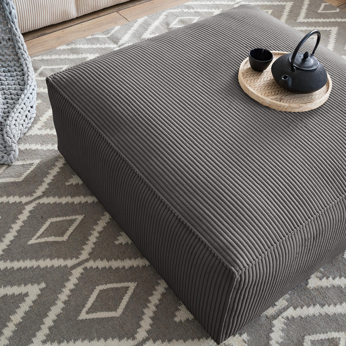 POLSTERHOCKER - Schwarz/Grau, Kunststoff/Textil (92/42/92cm) - home24