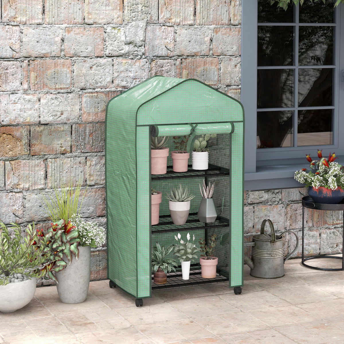 GEWÄCHSHAUS DE-11963 3 Etagen mit Rollen Transparent - Grün, Kunststoff (49/130/69cm) - ComfortXL