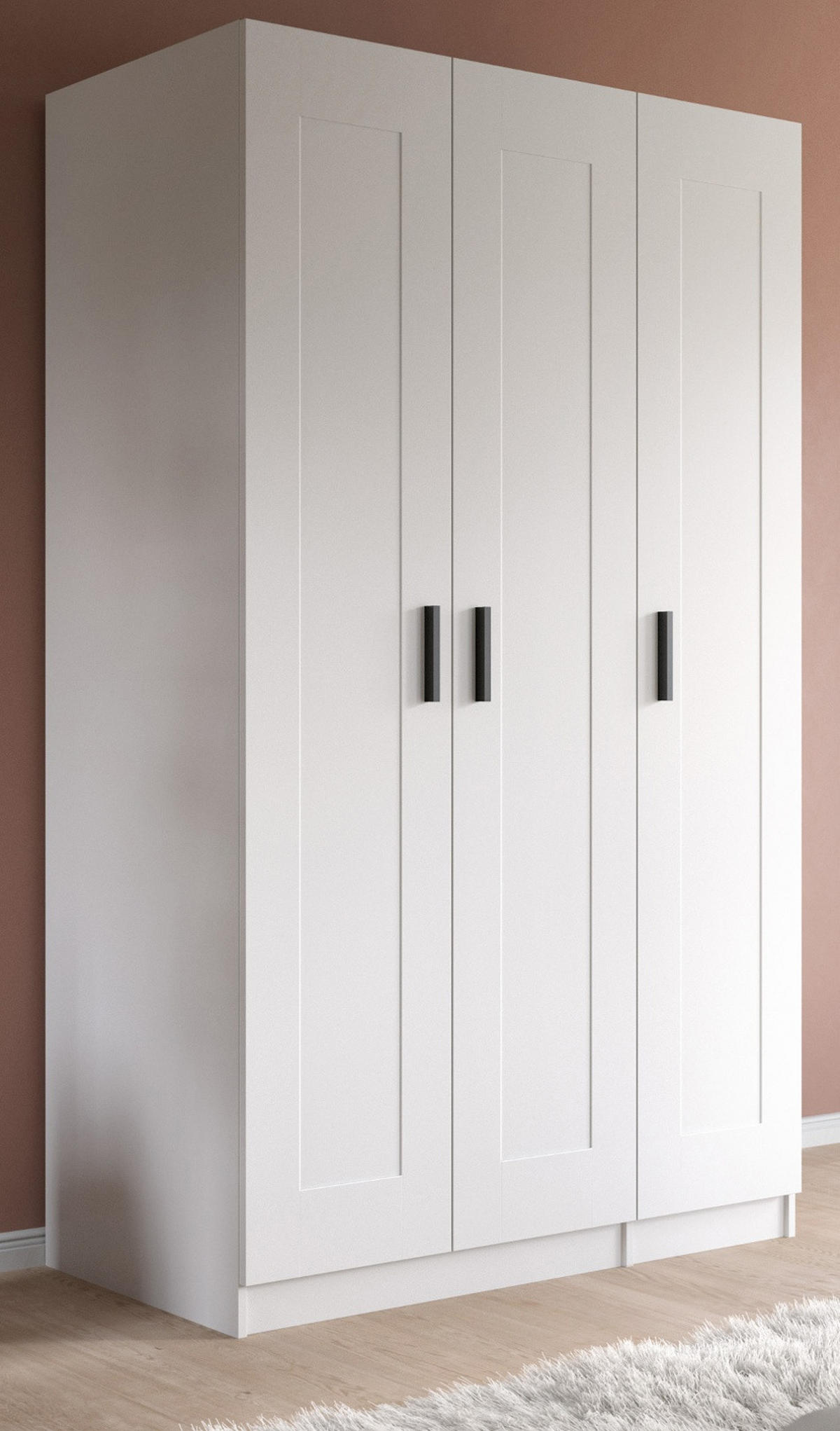 KLEIDERSCHRANK in weiß 120 x 194 cm, Drehtürenschrank 3-türig skandinavisch - Schwarz/Weiß, Holzwerkstoff/Kunststoff (120/194/56cm) - Inn.Furn