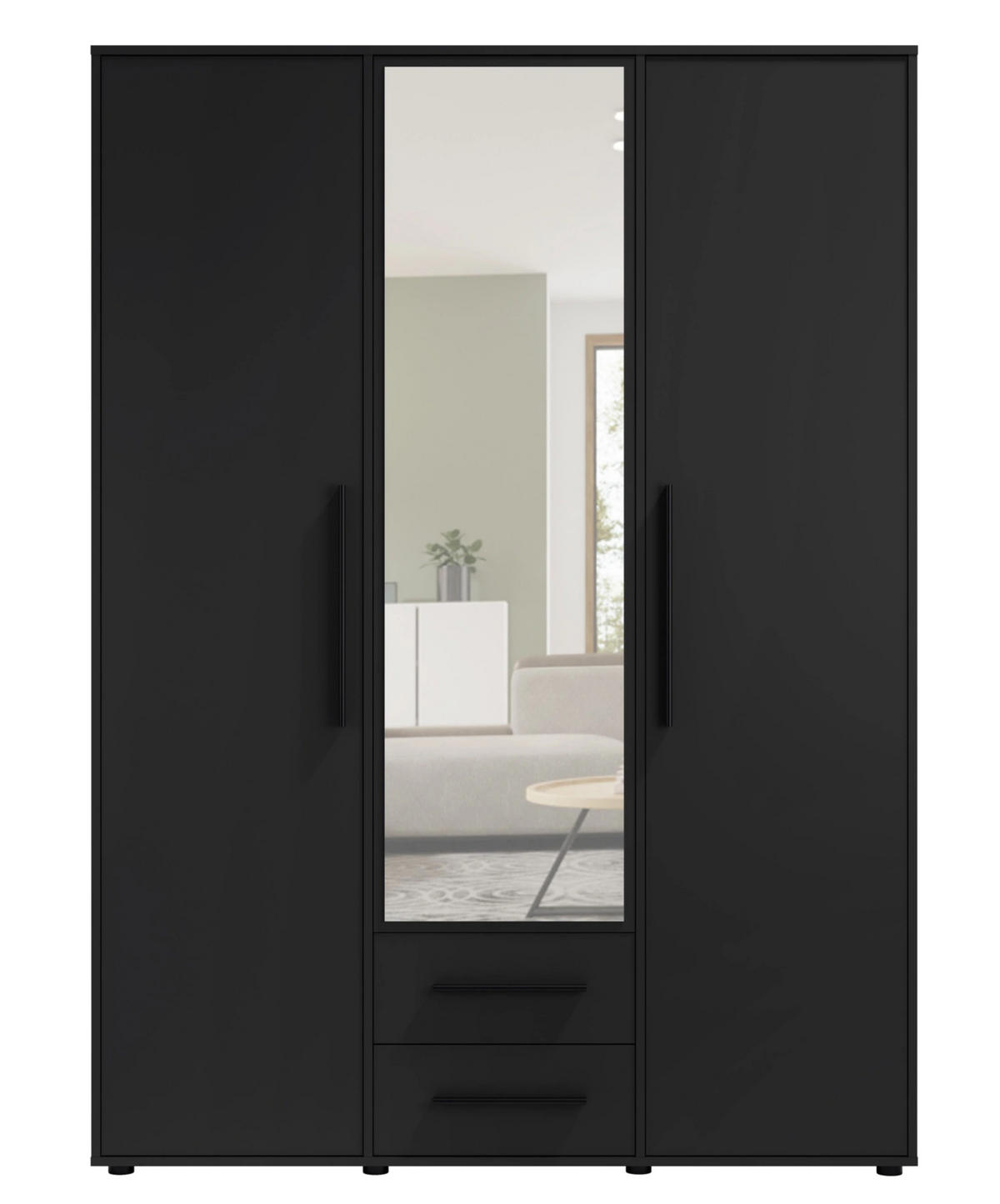 KLEIDERSCHRANK Modena 150cm mit Spiegel Schwarz - Schwarz, Holzwerkstoff/Kunststoff (150/206/59cm) - Ravio