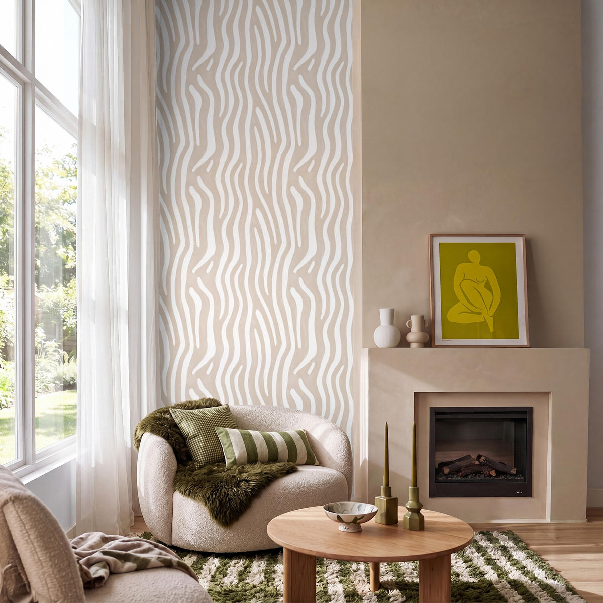 TAPETE - Abstrakt - Zebra - Beige - 120x280 cm - Beige, Papier (120/280cm) - OnlyWow