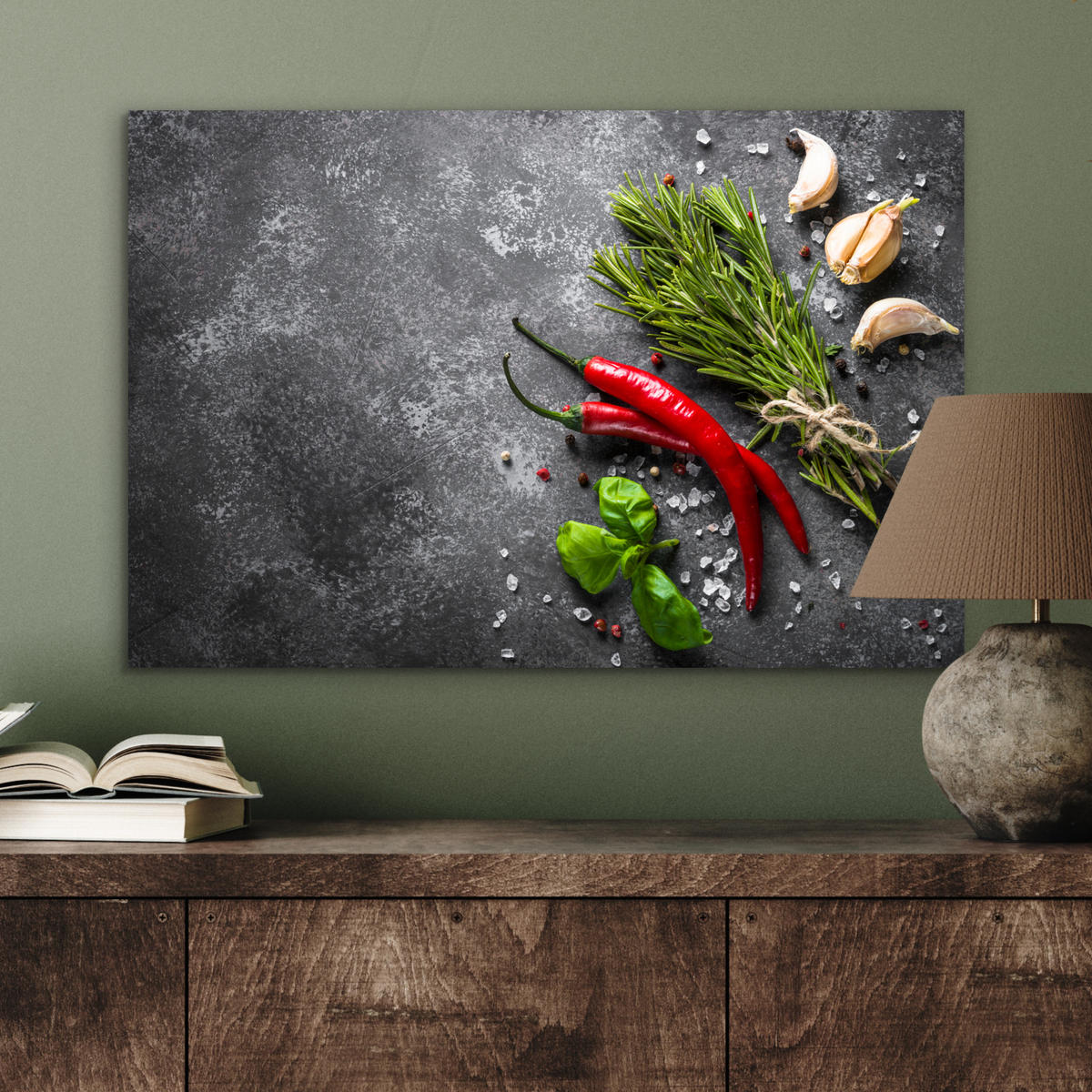 METALLBILD Pfeffer - Kräuter - Gewürze - Beton 60x40 cm - Dunkelgrau, Metall (60/40cm) - MuchoWow