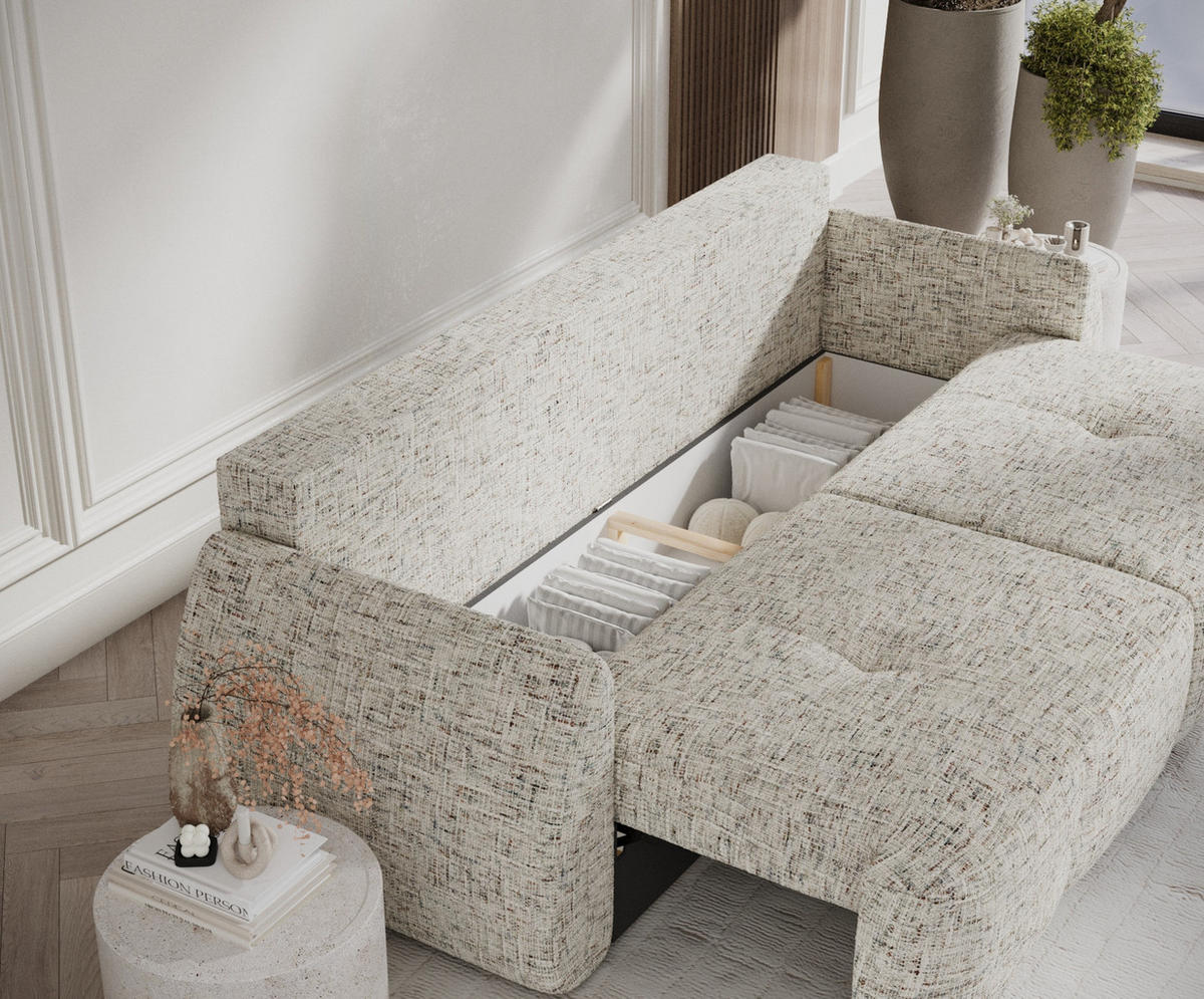 SCHLAFSOFA Loca Beige Webstoff - Beige/Schwarz, Holz/Holzwerkstoff (248/92/103cm) - Maison de Reve