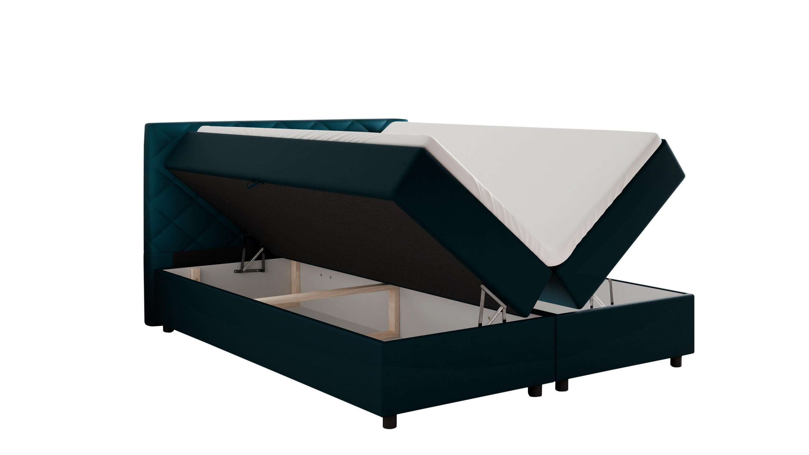 BOXBETT Diamaro 160x200 cm mit Bettkasten und Topper - Dunkeltürkis - Türkis, Holz (160/200cm) - Panda Möbel