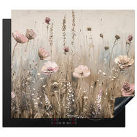 HERDABDECKPLATTE Blumen - Beige - Trockenblumen 58x51 cm - Beige, Kunststoff (58.3/0.2/51.3cm) - MuchoWow