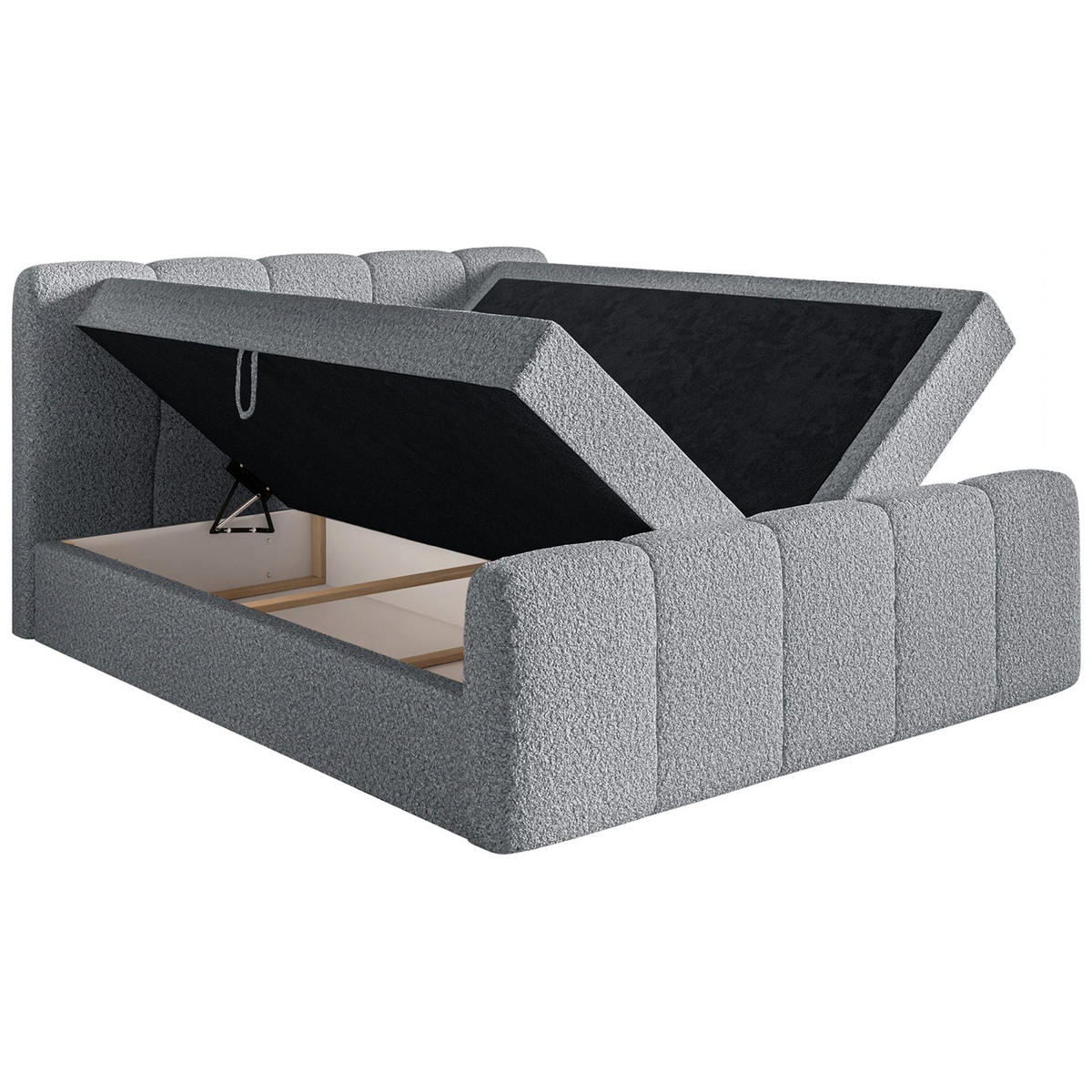 BOXBETT Cloudy II mit Bettkästen und Topper Bouclé Grau, 160x200 cm - Schwarz/Grau, Kunststoff/Textil (160/200cm) - Selsey