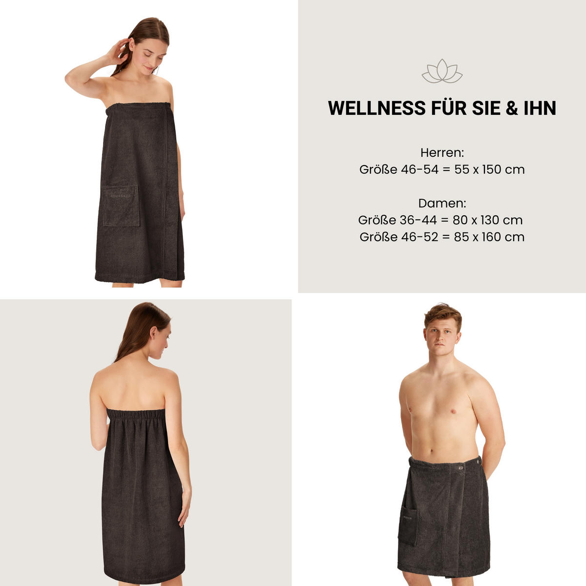 SAUNAKILT Turin Damen - 36-44 - Dunkelgrau - Dunkelgrau, Textil (80/130cm) - SCHIESSER