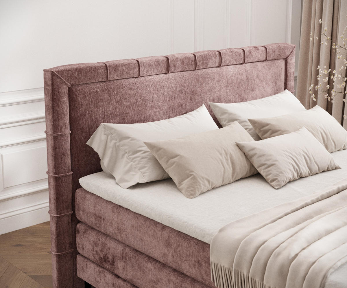 BOXSPRINGBETT Rimini Rosa 160/200 cm mit Matratze und Topper - Pink/Schwarz, Holz/Holzwerkstoff (160/200cm) - Maison de Reve