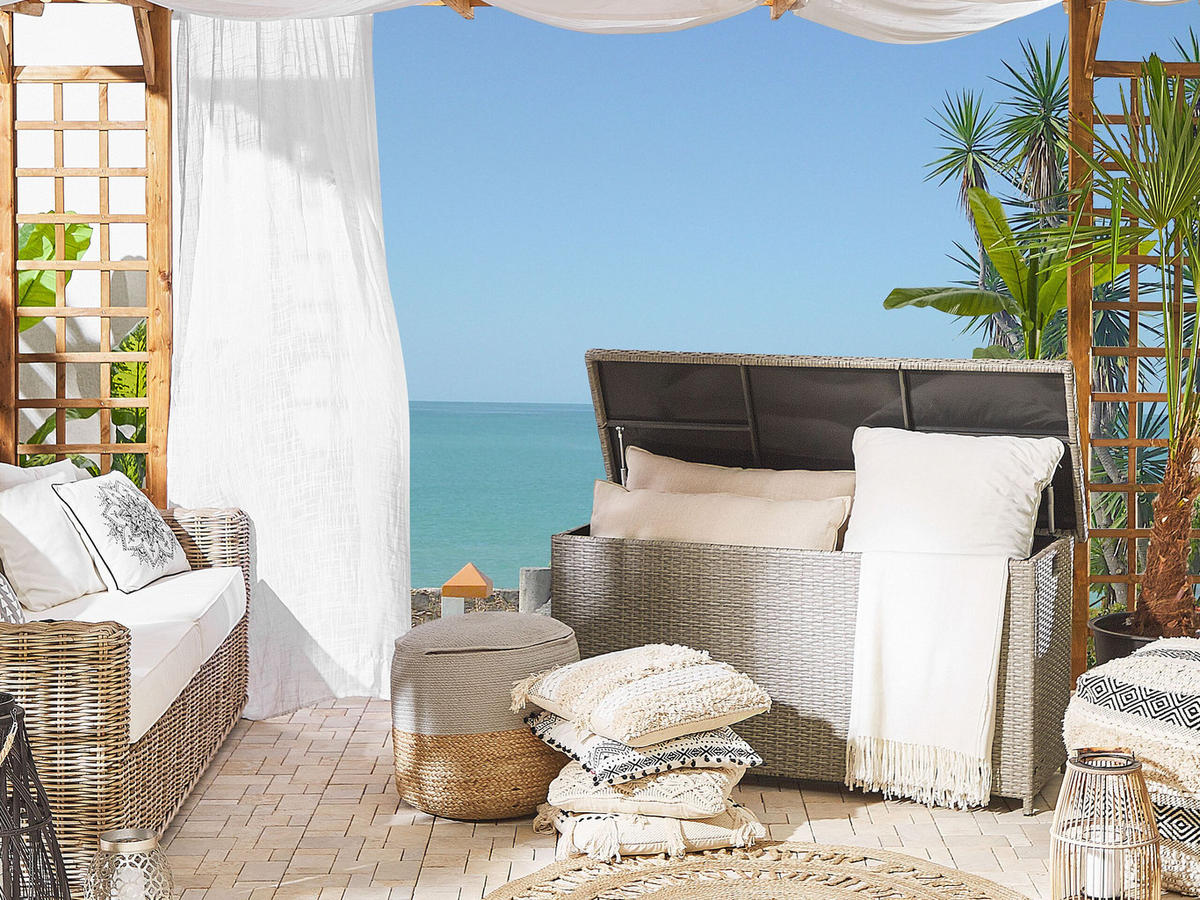 AUFLAGENBOX Rattan taupe 126/46 cm Modena - Beige/Schwarz, Kunststoff (126/63/46cm) - Beliani
