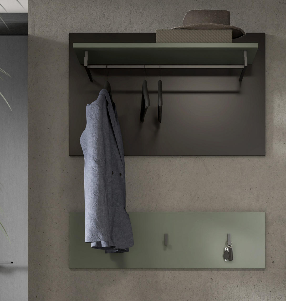 GARDEROBENPANEEL Salbei grün und grau, Set 2-teilig, 80 cm, Cooper - Salbeigrün, Holzwerkstoff (80/73/27cm) - Inn.Furn