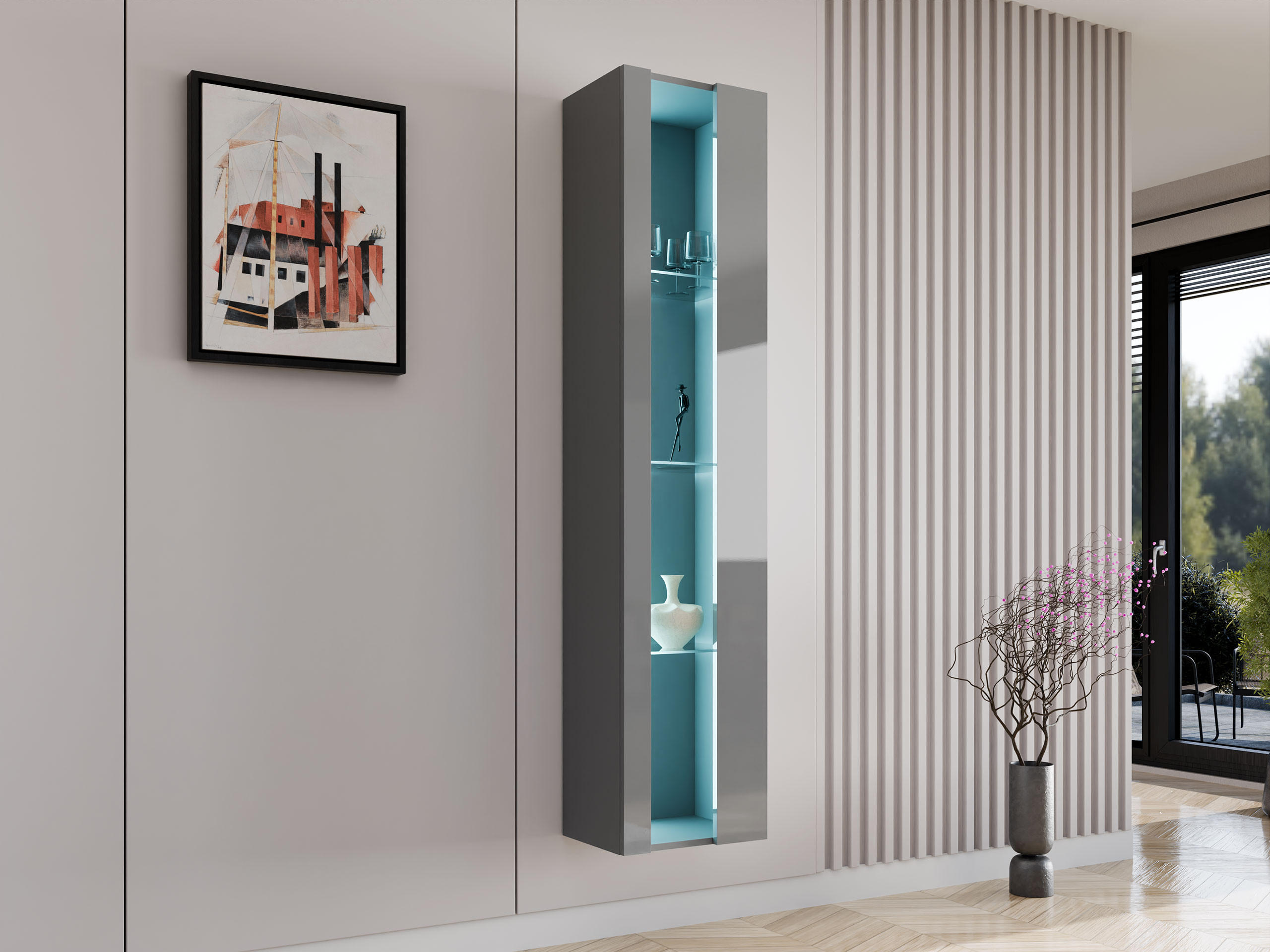 HÄNGEVITRINE 180 Vigo New mit RGB LED Beleuchtung - Grau, Holzwerkstoff (40/180/30cm) - MIRJAN24