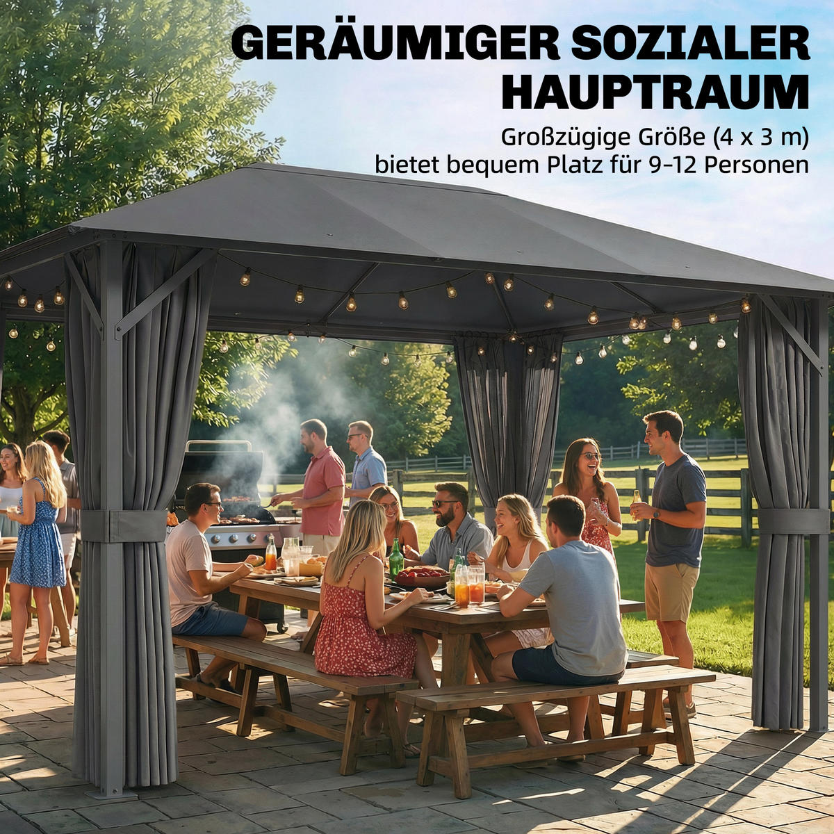 PAVILLON Metall Polyester Dunkelgrau - Dunkelgrau, Textil/Metall (294/255/394cm) - Outsunny