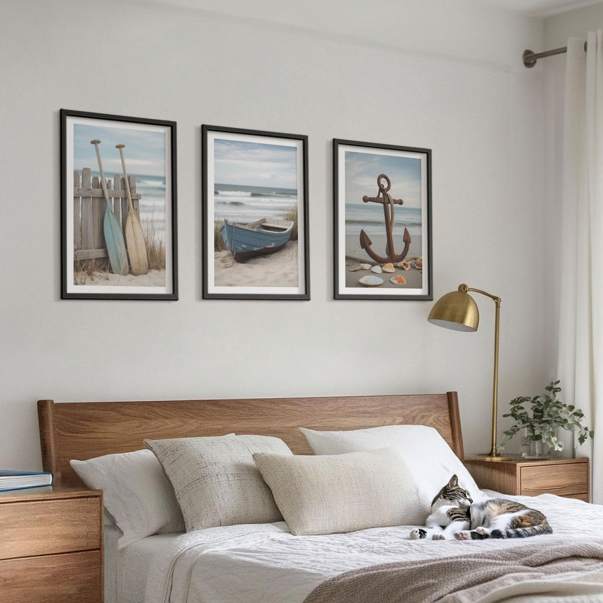 BILDER SET 3er Set - 40x60 cm Schwarzer Rahmen - Strandbootanker Sand - Schwarz, Kunststoff (40/60cm) - TULUP
