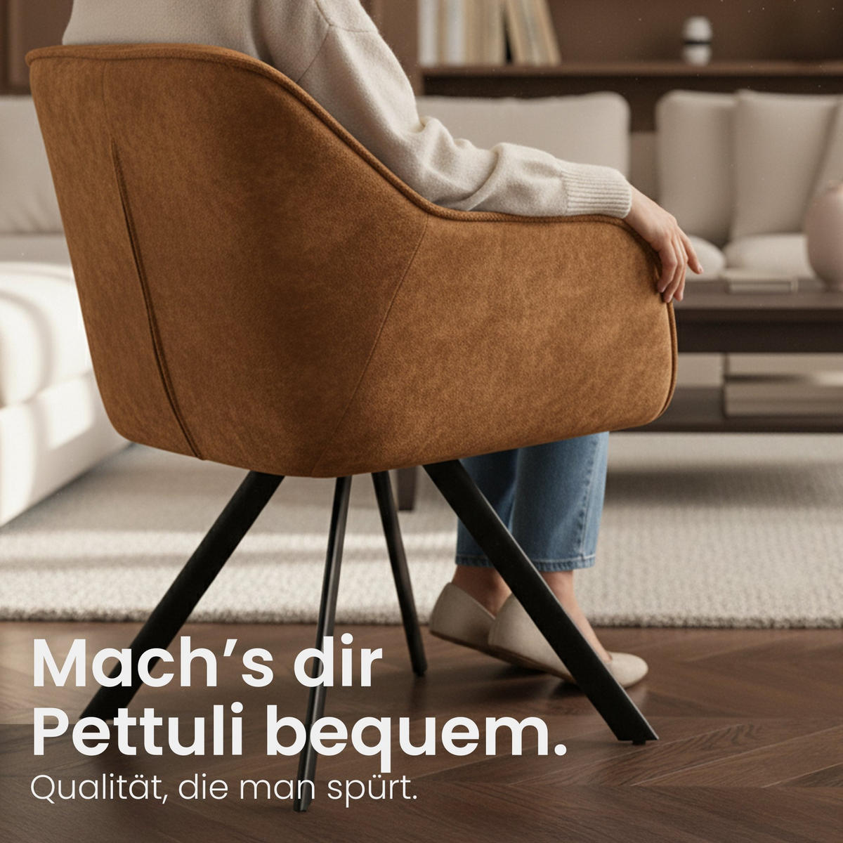 ESSZIMMERSTUHL Lederlook Hellbraun - Hellbraun/Schwarz, Textil/Metall (57/89/64cm) - CLP