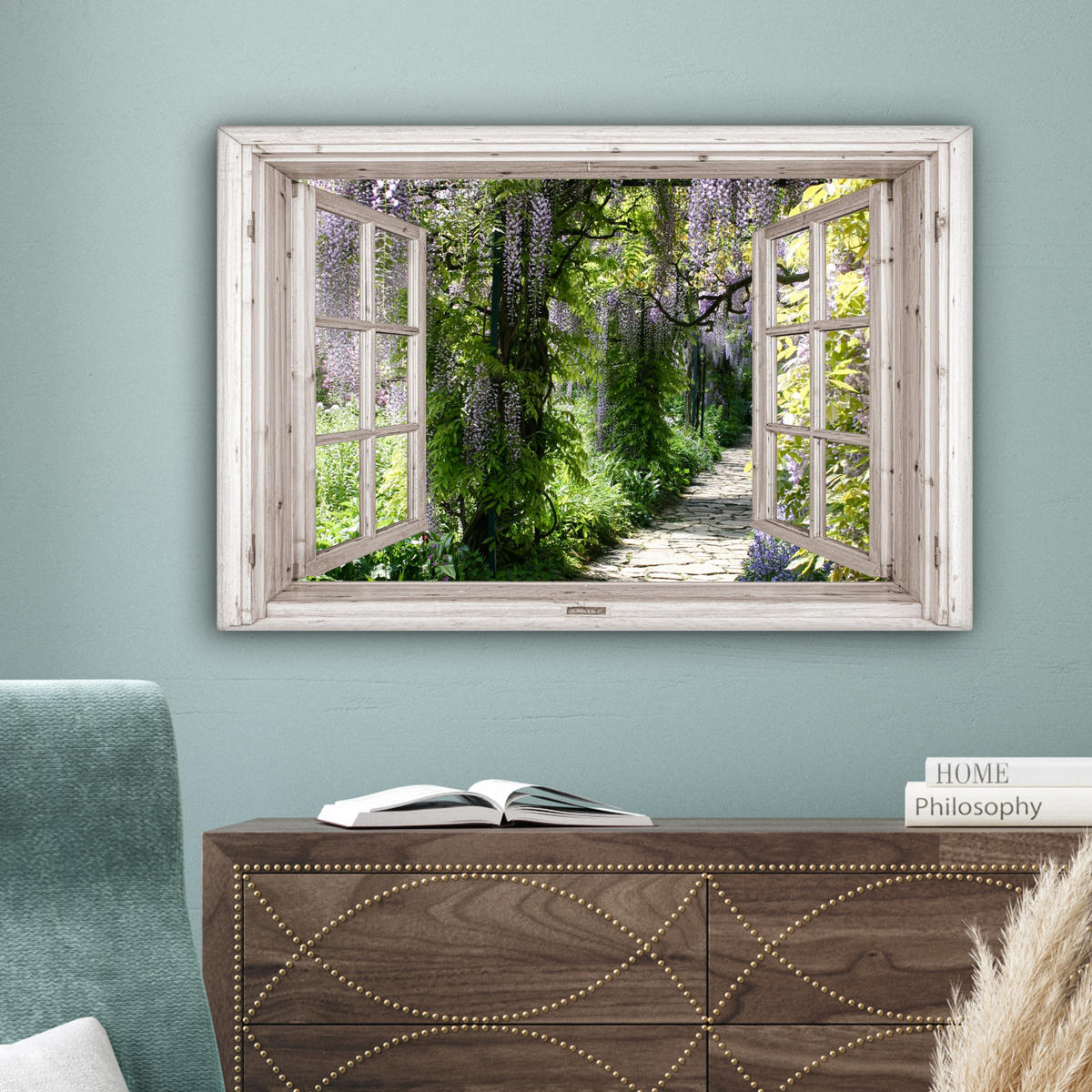 LEINWANDBILD Blauer Regen - Blumen - Aussicht - Baum - Frühling Gemälde 60x40 cm - Grün, Textil (60/40cm) - MuchoWow