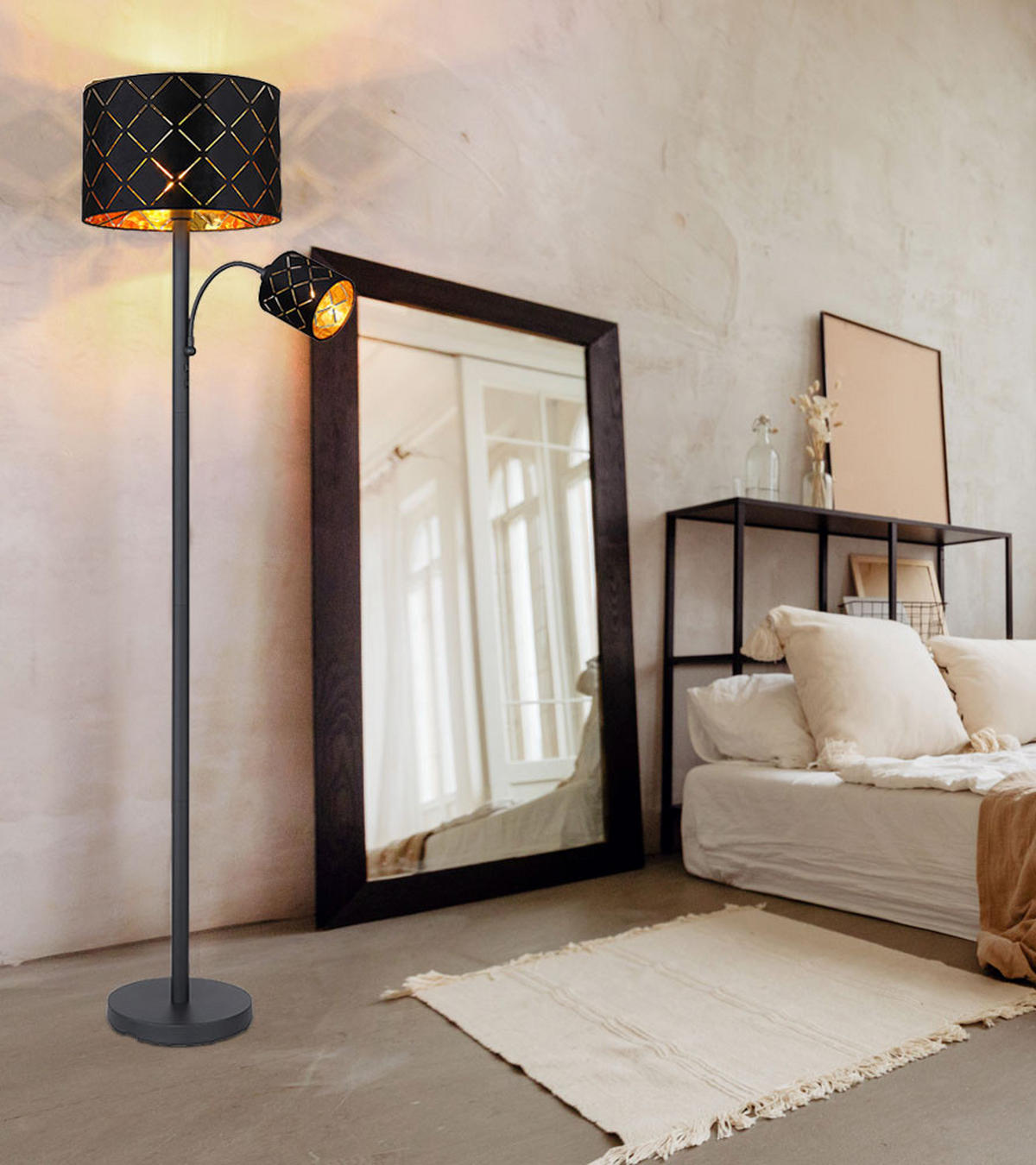 LED STEHLEUCHTE SUNNA Schwarz Gold - Schwarz, Metall (35/35/162cm) - Globo Lighting